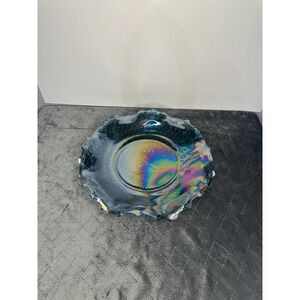 1970s Indiana Glass Co #2908 Iridescent‎ Blue Carnival Glass Hostess Plate
